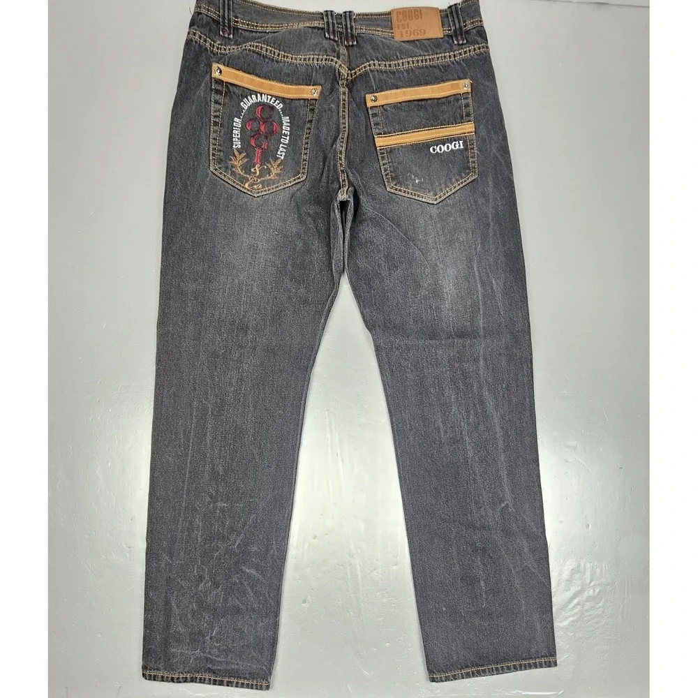Vtg Coogi Jeans Mens 36x34 Black Embroidered‎ Punk Grunge Streetwear Hiphop